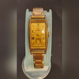 Ultra Rare Womens Men's Omega 14k Gold Filled Curved Tank Watch AS IS